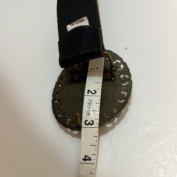 Brown Leather Belt 3” Bronze Buckle w/ Glass Jewel Women's Medium - Picture 6 of 12